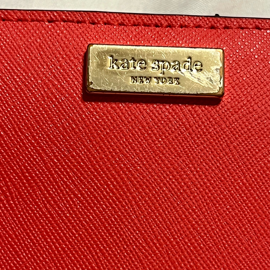 Kate Spade New York Red Crossgrain Leather Credit Card Bifild Long Wallet